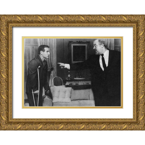 Cat on a Hot Tin Roof - Paul Newman with Burl Ives Gold Ornate Wood Framed Art Print with Double Matting by Hollywood Photo Archive