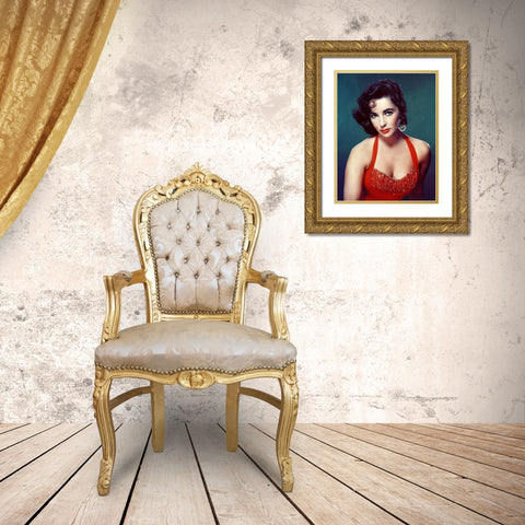 Elizabeth Taylor Gold Ornate Wood Framed Art Print with Double Matting by Hollywood Photo Archive
