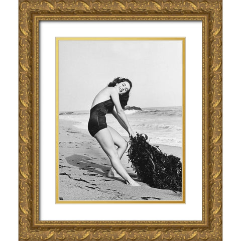 Elizabeth Taylor Gold Ornate Wood Framed Art Print with Double Matting by Hollywood Photo Archive