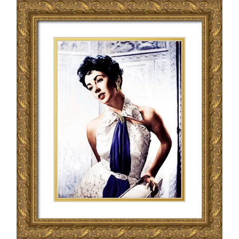 Elizabeth Taylor Gold Ornate Wood Framed Art Print with Double Matting by Hollywood Photo Archive