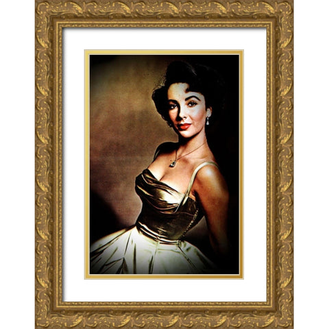 Elizabeth Taylor Gold Ornate Wood Framed Art Print with Double Matting by Hollywood Photo Archive