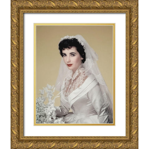 Elizabeth Taylor - Father of the Bride Dress Gold Ornate Wood Framed Art Print with Double Matting by Hollywood Photo Archive