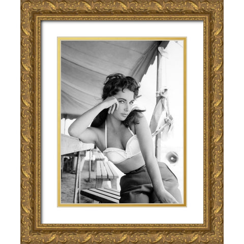 Elizabeth Taylor Gold Ornate Wood Framed Art Print with Double Matting by Hollywood Photo Archive