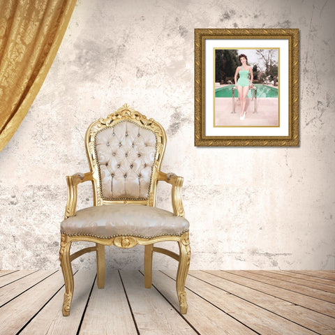 Elizabeth Taylor Gold Ornate Wood Framed Art Print with Double Matting by Hollywood Photo Archive