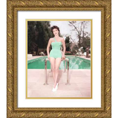 Elizabeth Taylor Gold Ornate Wood Framed Art Print with Double Matting by Hollywood Photo Archive