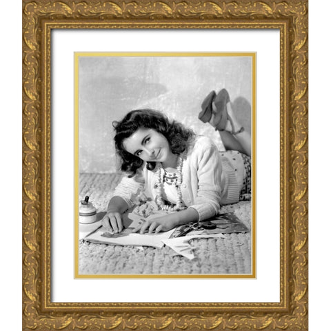 Elizabeth Taylor Gold Ornate Wood Framed Art Print with Double Matting by Hollywood Photo Archive
