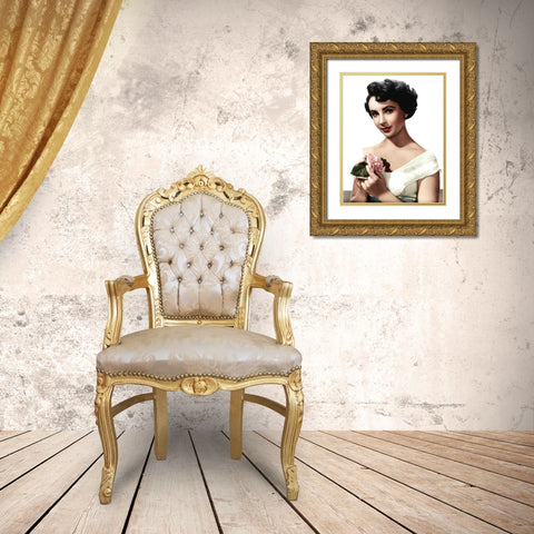 Elizabeth Taylor Gold Ornate Wood Framed Art Print with Double Matting by Hollywood Photo Archive