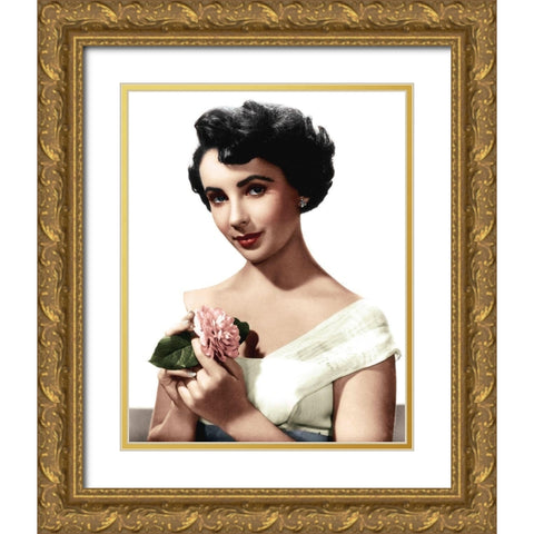 Elizabeth Taylor Gold Ornate Wood Framed Art Print with Double Matting by Hollywood Photo Archive