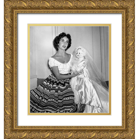 Elizabeth Taylor Gold Ornate Wood Framed Art Print with Double Matting by Hollywood Photo Archive