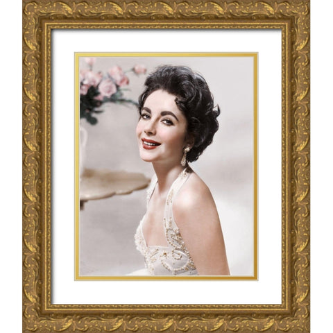 Elizabeth Taylor Gold Ornate Wood Framed Art Print with Double Matting by Hollywood Photo Archive