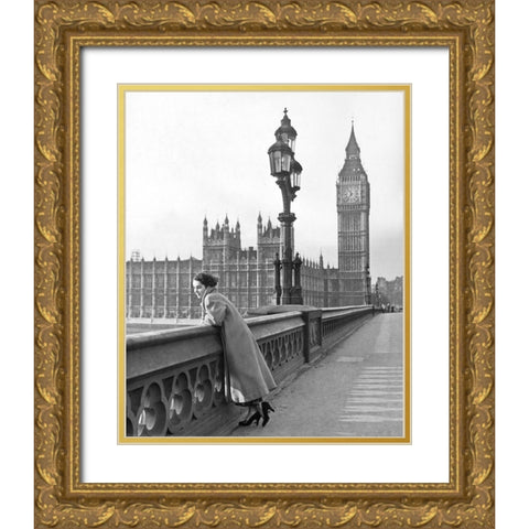 Elizabeth Taylor in London Gold Ornate Wood Framed Art Print with Double Matting by Hollywood Photo Archive