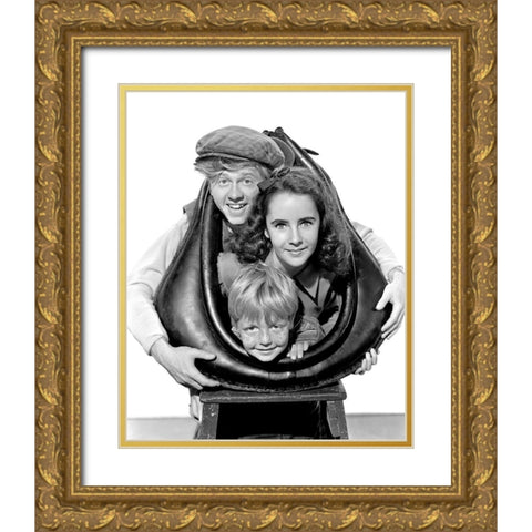 National Velvet - Elizabeth Taylor, Andy Rooney and Jackie Jenkins Gold Ornate Wood Framed Art Print with Double Matting by Hollywood Photo Archive