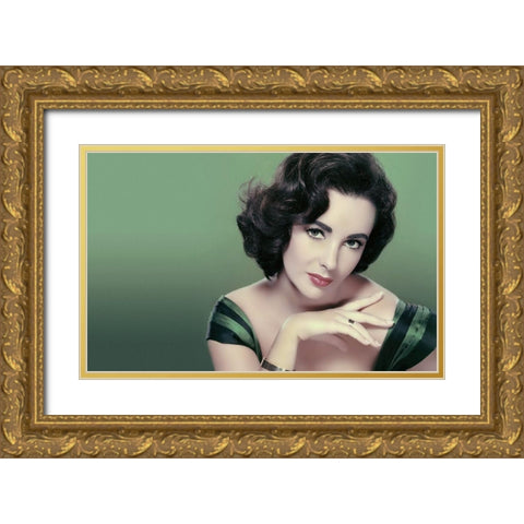 Elizabeth Taylor Gold Ornate Wood Framed Art Print with Double Matting by Hollywood Photo Archive
