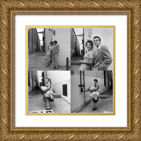 Elizabeth Taylor and Montgomery Clift Gold Ornate Wood Framed Art Print with Double Matting by Hollywood Photo Archive