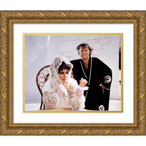 Elizabeth Taylor and Richard Burton in Boom Gold Ornate Wood Framed Art Print with Double Matting by Hollywood Photo Archive