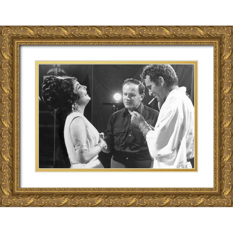 Cleopatra - Elizabeth Taylor on set with Richard Burton and Joseph Mankiewicz Gold Ornate Wood Framed Art Print with Double Matting by Hollywood Photo Archive