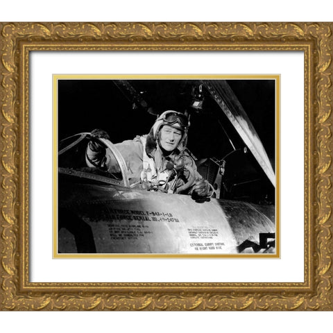 Jet Pilot - John Wayne Gold Ornate Wood Framed Art Print with Double Matting by Hollywood Photo Archive