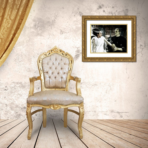 Bride of Frankenstein - Boris Karloff and Elsa Lanchester Gold Ornate Wood Framed Art Print with Double Matting by Hollywood Photo Archive