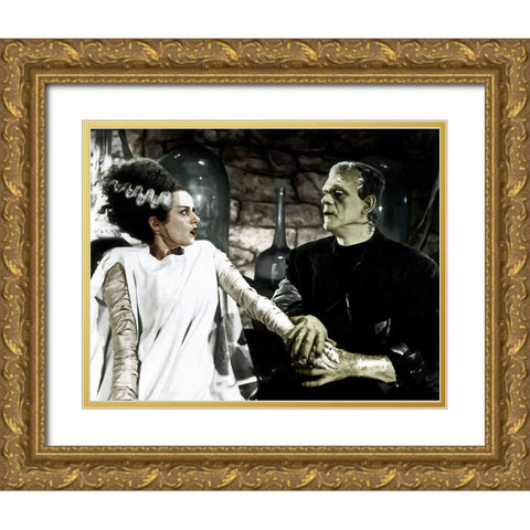 Bride of Frankenstein - Boris Karloff and Elsa Lanchester Gold Ornate Wood Framed Art Print with Double Matting by Hollywood Photo Archive