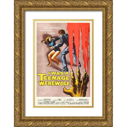 I Was A Teenage Werewolf Gold Ornate Wood Framed Art Print with Double Matting by Hollywood Photo Archive