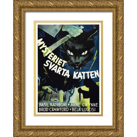 Swedish - The Black Cat Gold Ornate Wood Framed Art Print with Double Matting by Hollywood Photo Archive