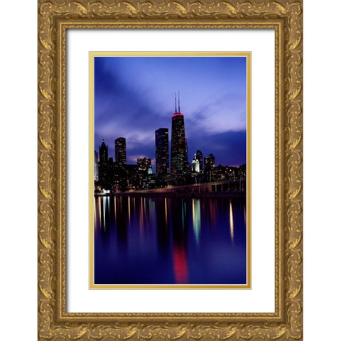 Skyline at dusk Chicago Illinois Gold Ornate Wood Framed Art Print with Double Matting by Highsmith, Carol