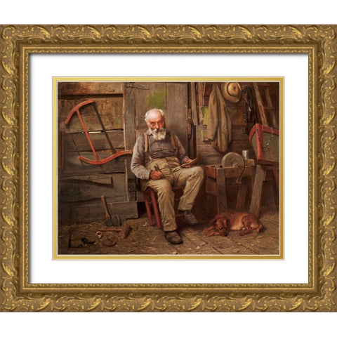 Boat Builder Gold Ornate Wood Framed Art Print with Double Matting by Brown, John Geogre