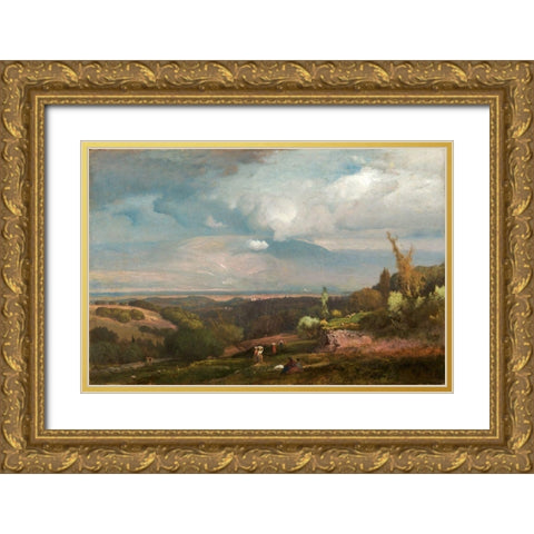 Approaching Storm from the Alban Hills Gold Ornate Wood Framed Art Print with Double Matting by Inness, George