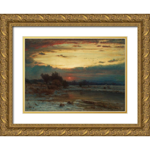 A Winter Sky Gold Ornate Wood Framed Art Print with Double Matting by Inness, George