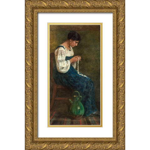 Capri Lace Maker Gold Ornate Wood Framed Art Print with Double Matting by Butler, George B.