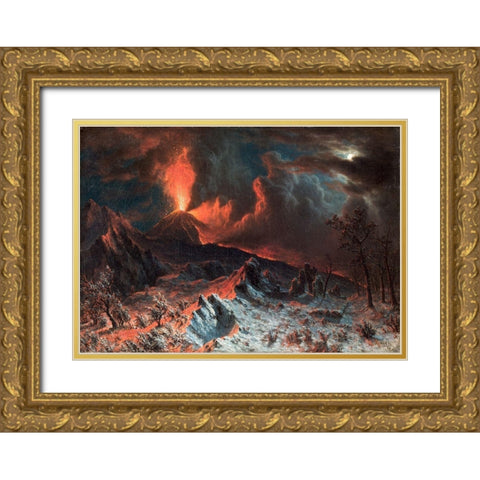 Mount Vesuvius at Midnight Gold Ornate Wood Framed Art Print with Double Matting by Bierstadt, Albert