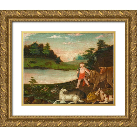 The Peaceable Kingdom Gold Ornate Wood Framed Art Print with Double Matting by Hicks, Edward