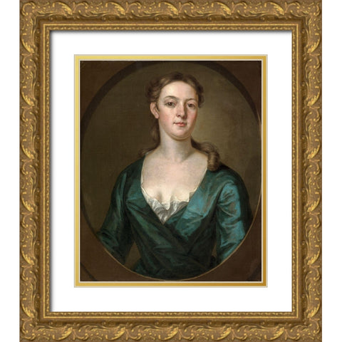 Portrait of a Woman Gold Ornate Wood Framed Art Print with Double Matting by Smibert, John