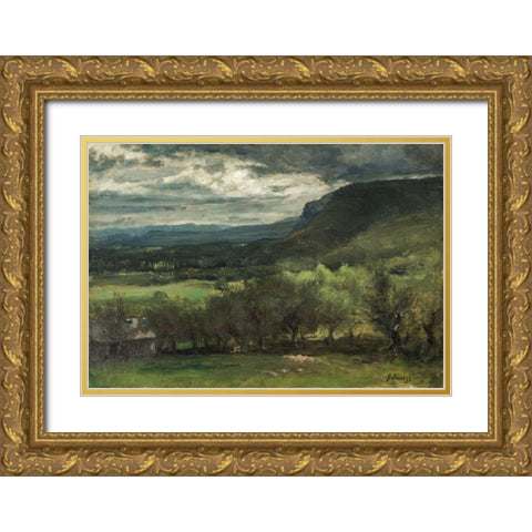 Montclair New Jersey Gold Ornate Wood Framed Art Print with Double Matting by Inness, George