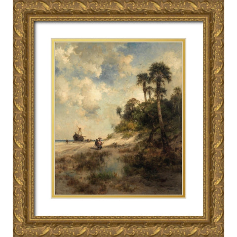 Fort George Island Florida Gold Ornate Wood Framed Art Print with Double Matting by Moran, Thomas