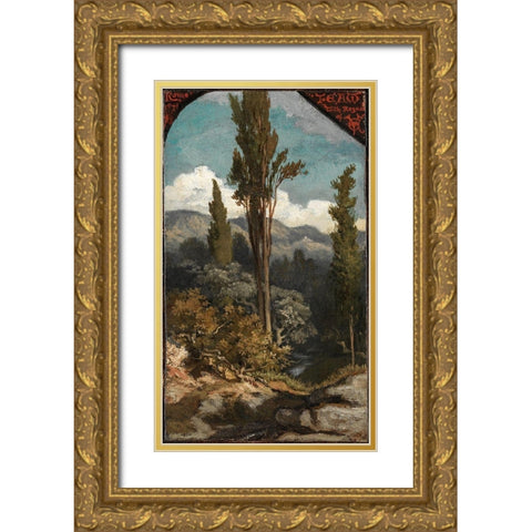 Three Trees Italy Gold Ornate Wood Framed Art Print with Double Matting by Vedder, Elihu