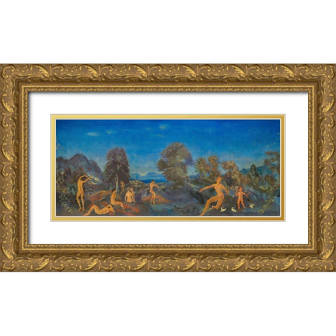 Hermes and the Infant Dionysus Gold Ornate Wood Framed Art Print with Double Matting by Davies, Arthur B.