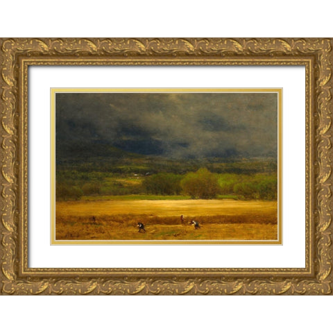 The Wheat Field Gold Ornate Wood Framed Art Print with Double Matting by Inness, George