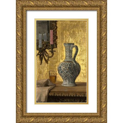 Pitcher and a Glass on a Table Gold Ornate Wood Framed Art Print with Double Matting by Bacher, Otto H.