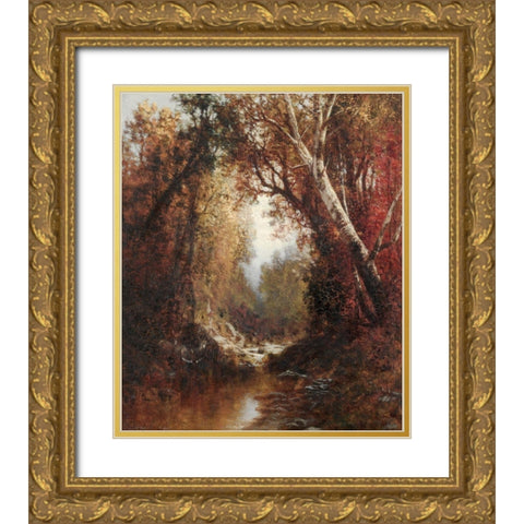 Autumn Scene in the Adirondacks Gold Ornate Wood Framed Art Print with Double Matting by Hart, William