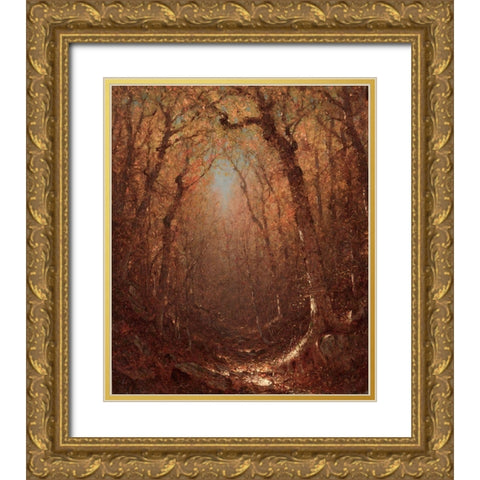 Autumn a Wood Path Gold Ornate Wood Framed Art Print with Double Matting by Gifford, Sanford Robinson