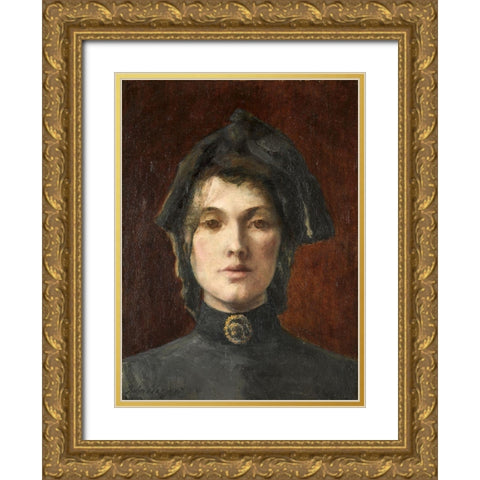 Head of a Girl Gold Ornate Wood Framed Art Print with Double Matting by America Early 20th century