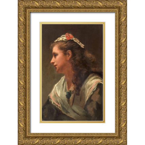 His First Model Miss Russell Gold Ornate Wood Framed Art Print with Double Matting by Hunt, William Morris