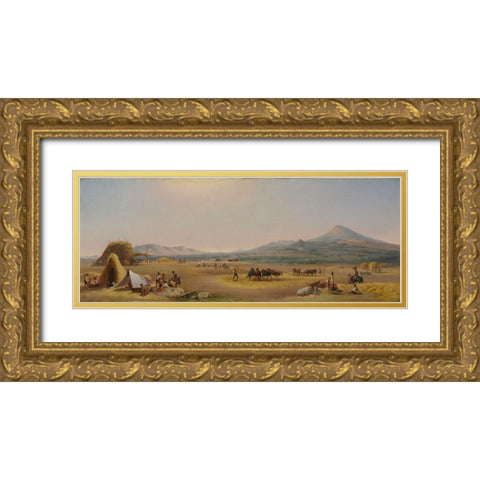 Harvest on the Roman Campagna Gold Ornate Wood Framed Art Print with Double Matting by Chapman, John Gadsby