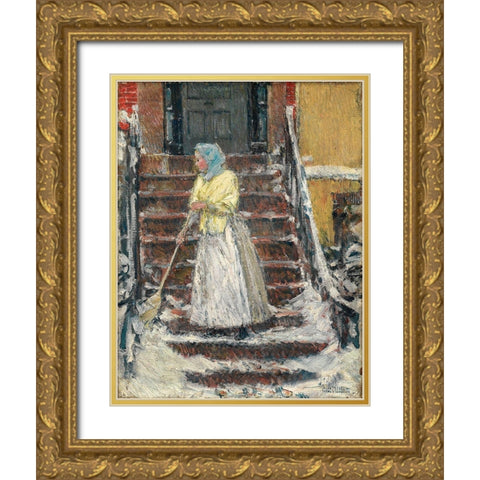 Sweeping Snow Gold Ornate Wood Framed Art Print with Double Matting by Hassam, Childe