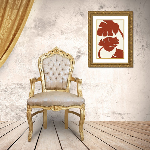 Monstera Brown Gold Ornate Wood Framed Art Print with Double Matting by Uppsala Studio