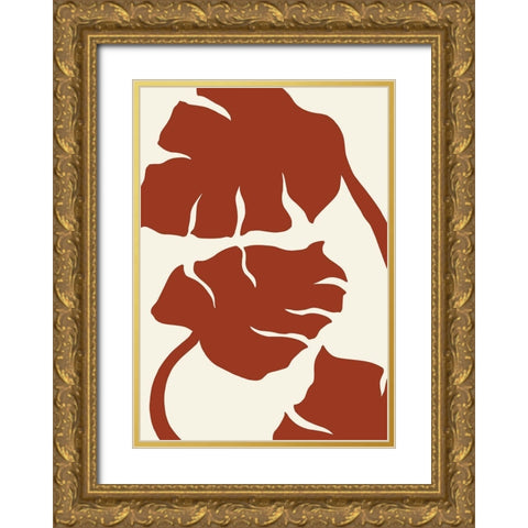 Monstera Brown Gold Ornate Wood Framed Art Print with Double Matting by Uppsala Studio