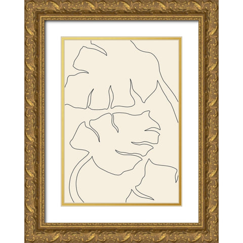 Monstera Outline Gold Ornate Wood Framed Art Print with Double Matting by Uppsala Studio