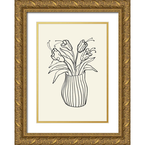 Vase Sketch Gold Ornate Wood Framed Art Print with Double Matting by Uppsala Studio