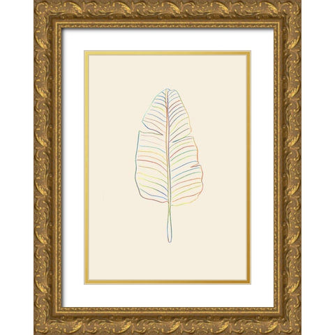 Banana Rainbow Leaf Gold Ornate Wood Framed Art Print with Double Matting by Uppsala Studio